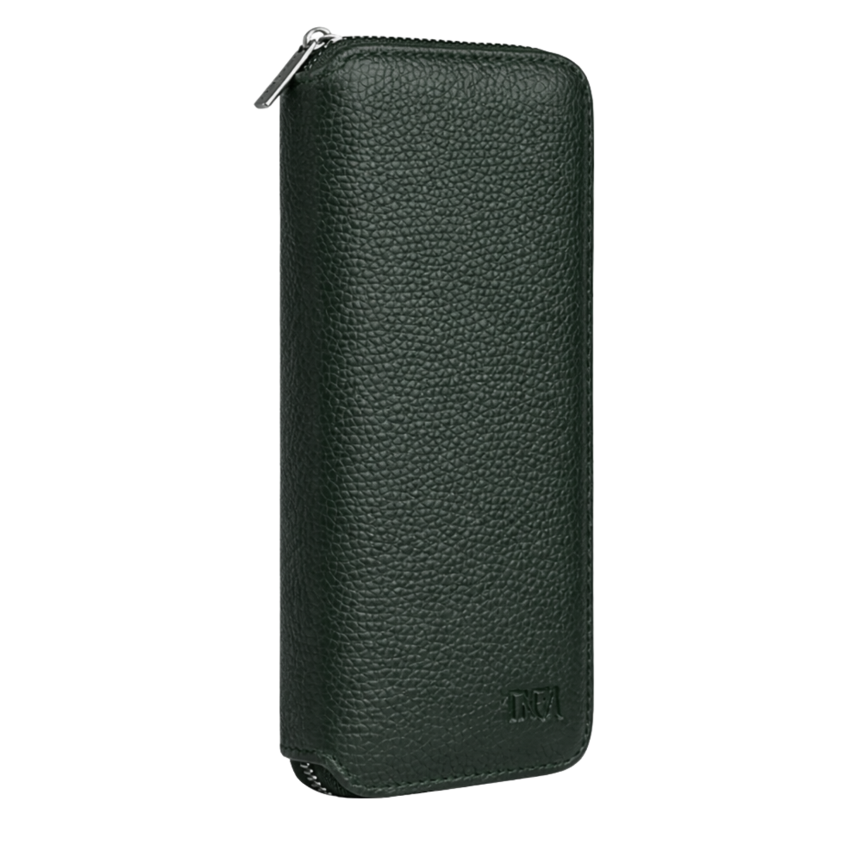 Large jewellery travel case in dark green leather with no background.