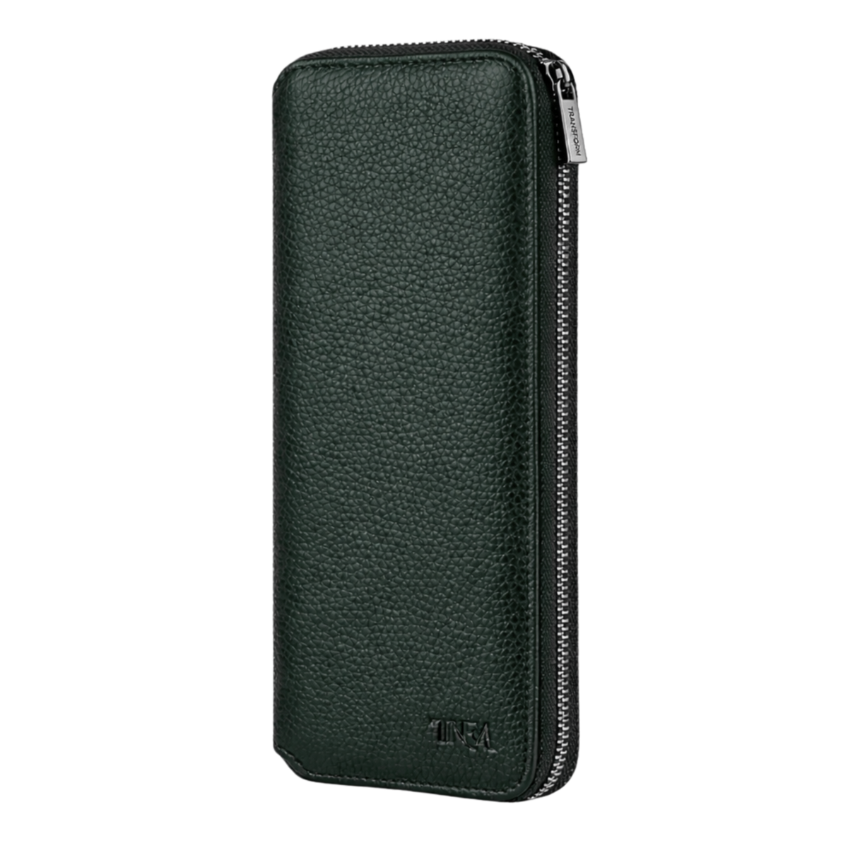 Large jewellery travel case in dark green leather with no background.