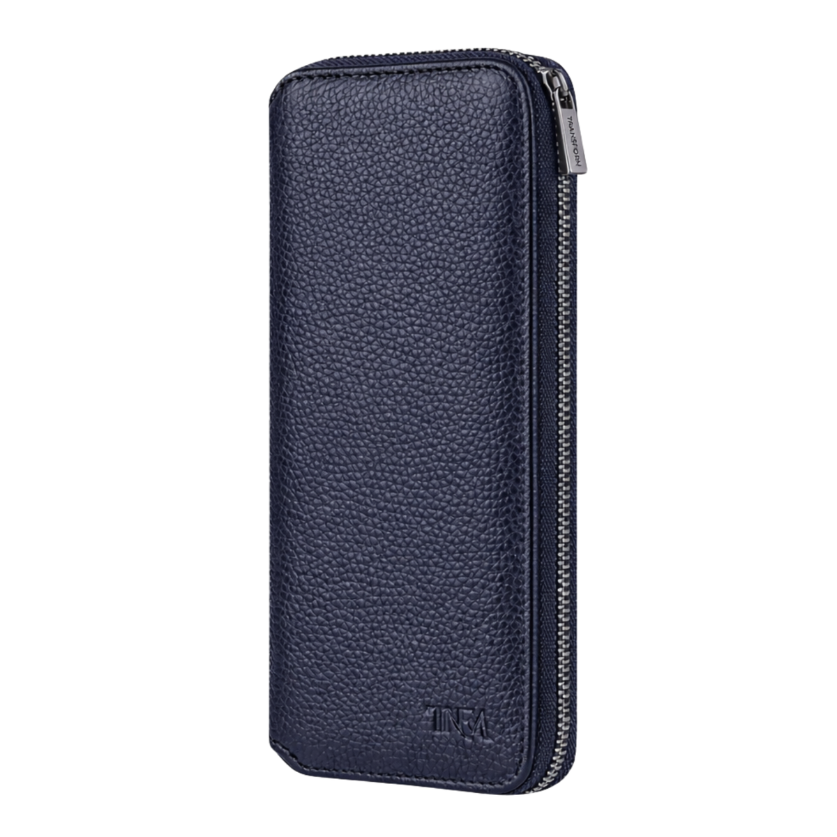 Large jewellery travel case in navy blue leather with no background.