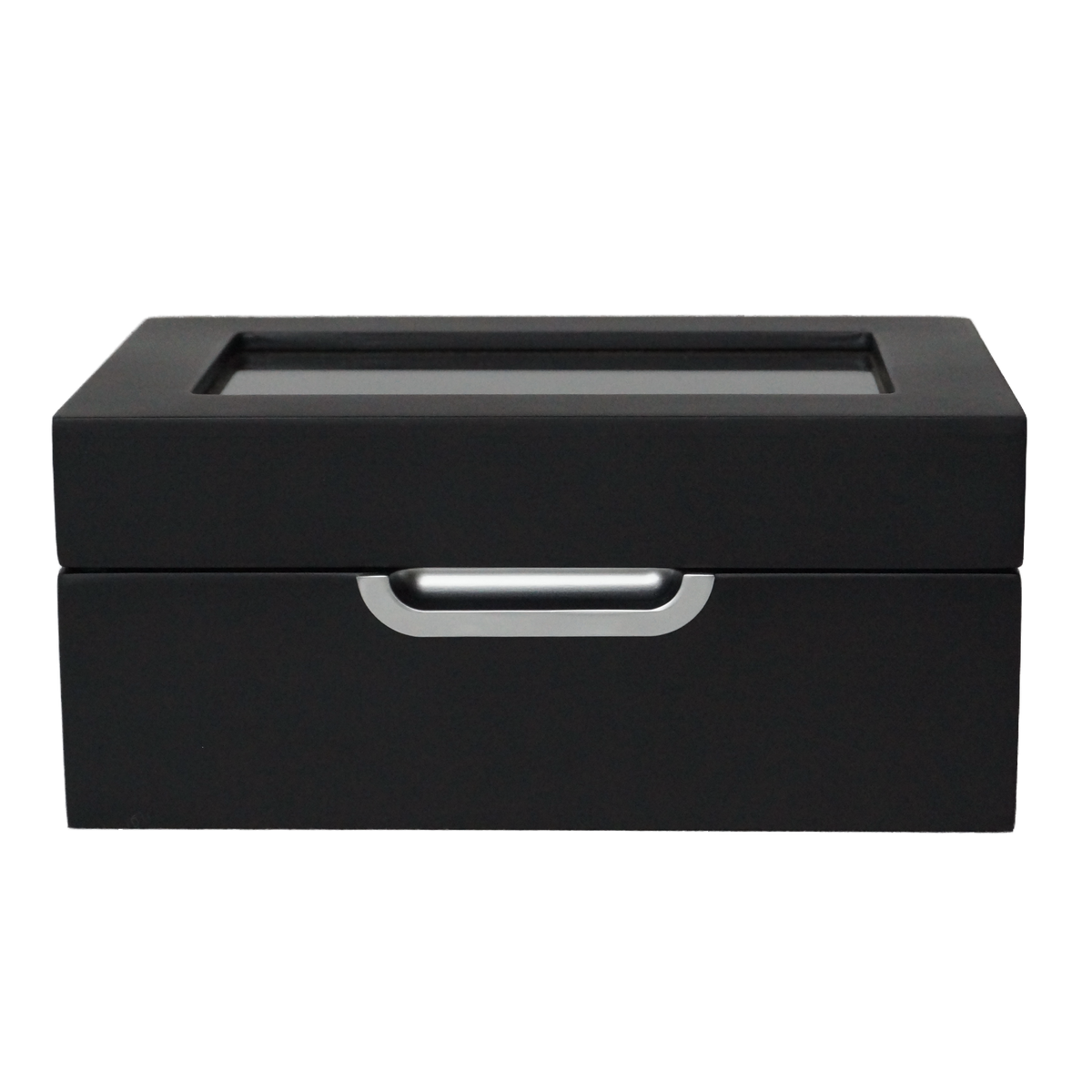 Front view of the LDN III men’s 3-slot watch box by Transform, shown closed on a plain background.