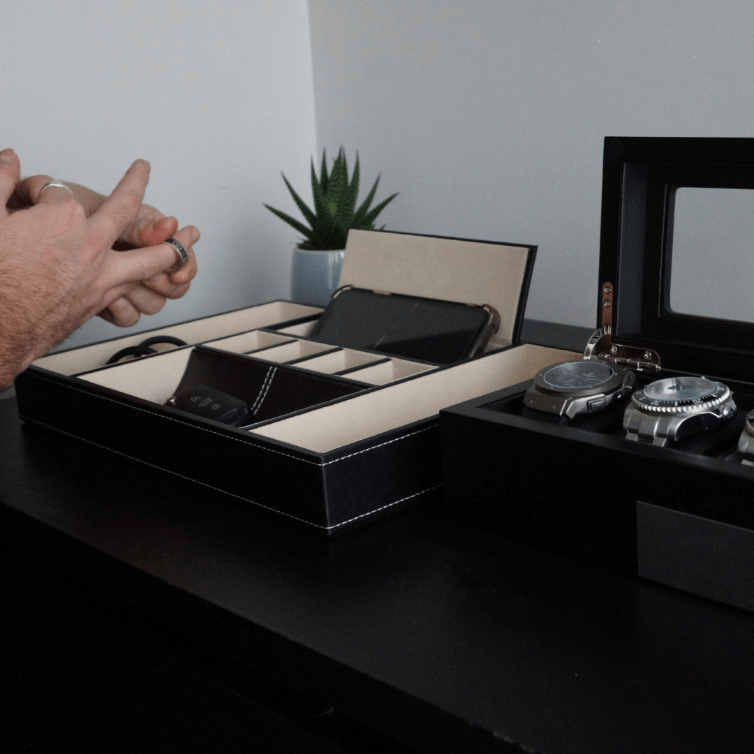 Men's Valet Tray Black vegan leather