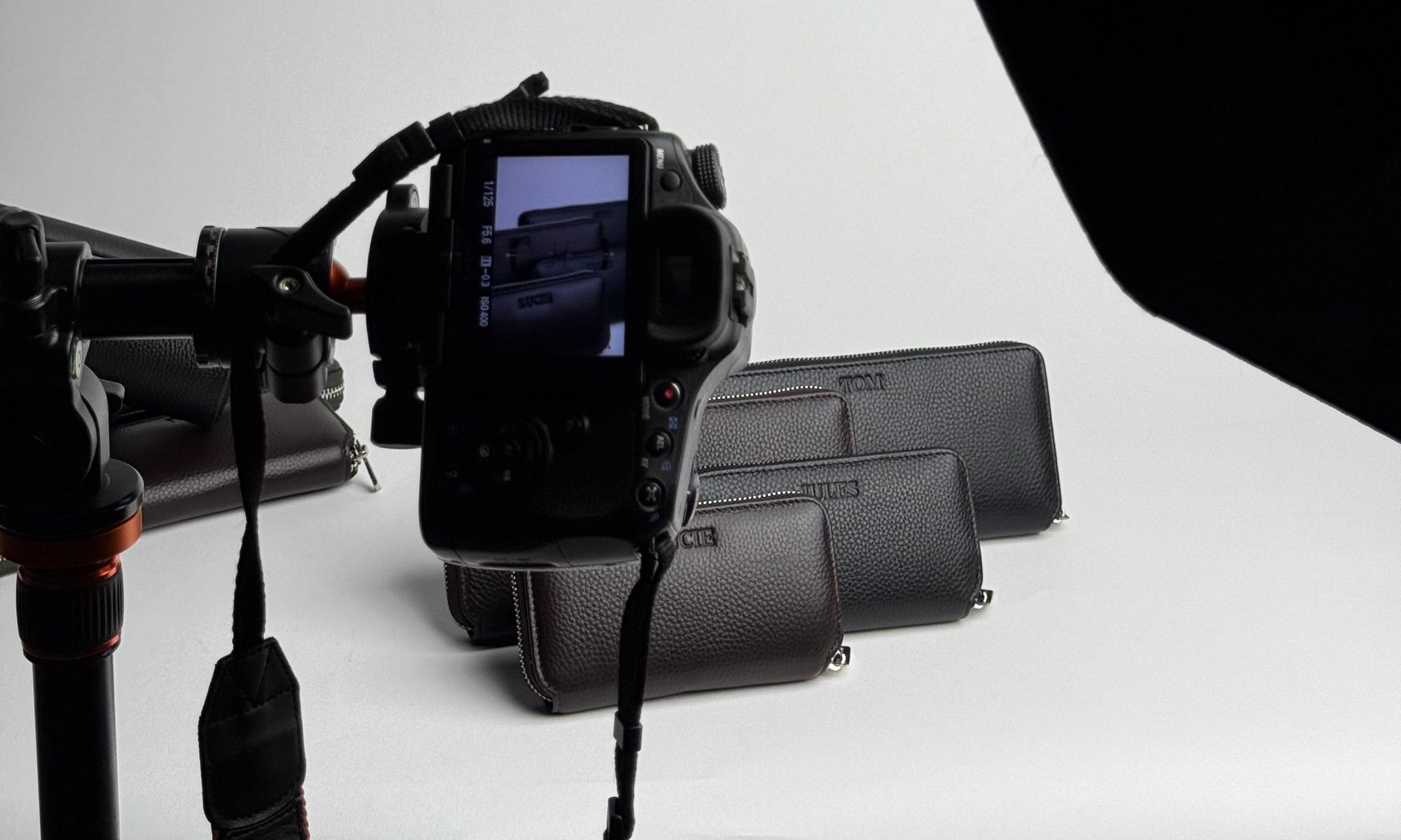 Four personalised jewellery cases having photos taken as part of a photo shoot