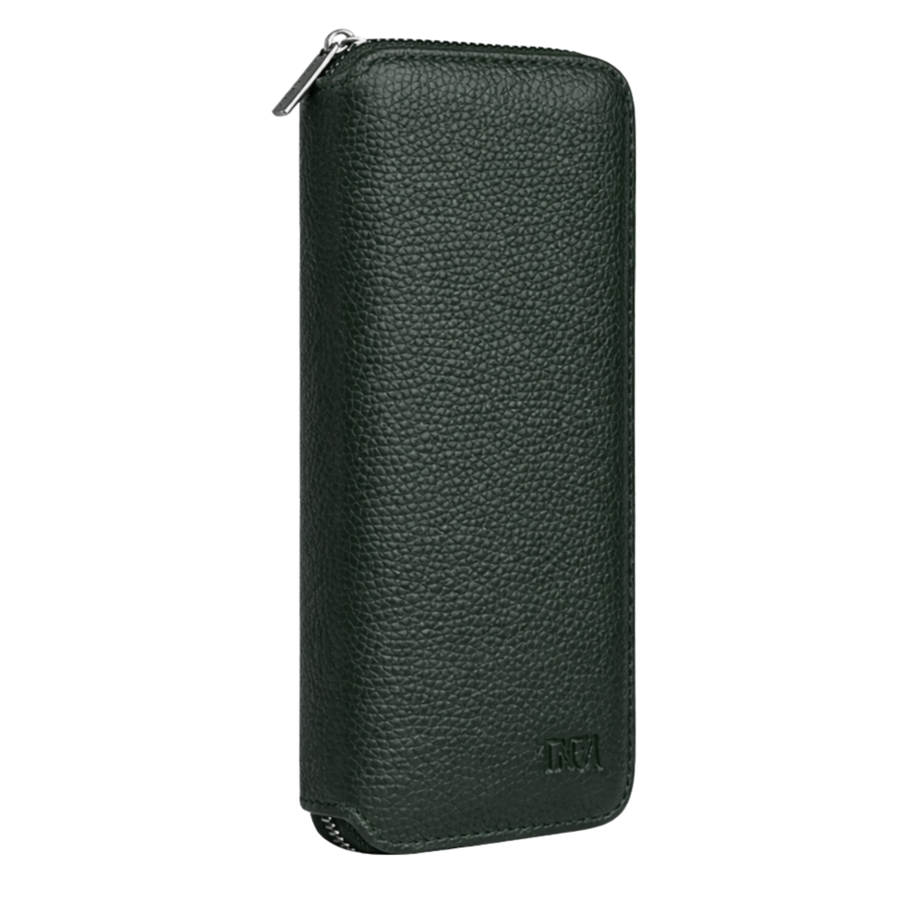 Large jewellery travel case in dark green leather with no background.