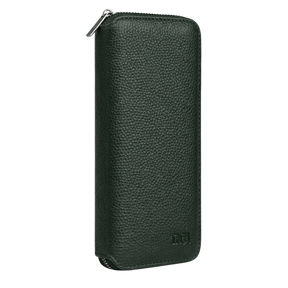 Large jewellery travel case in dark green leather with no background.