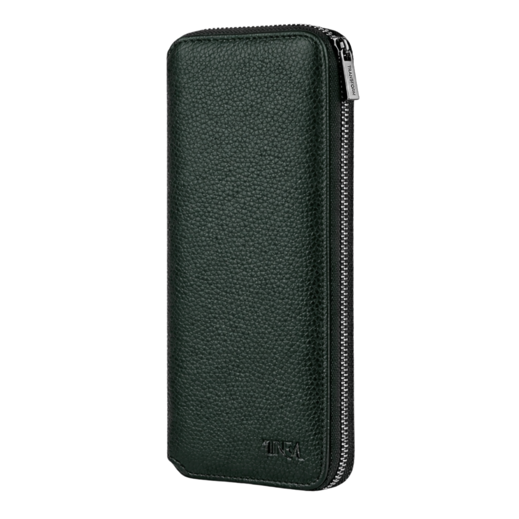 Large jewellery travel case in dark green leather with no background.