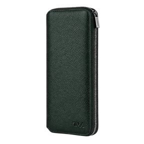 Large jewellery travel case in dark green leather with no background.