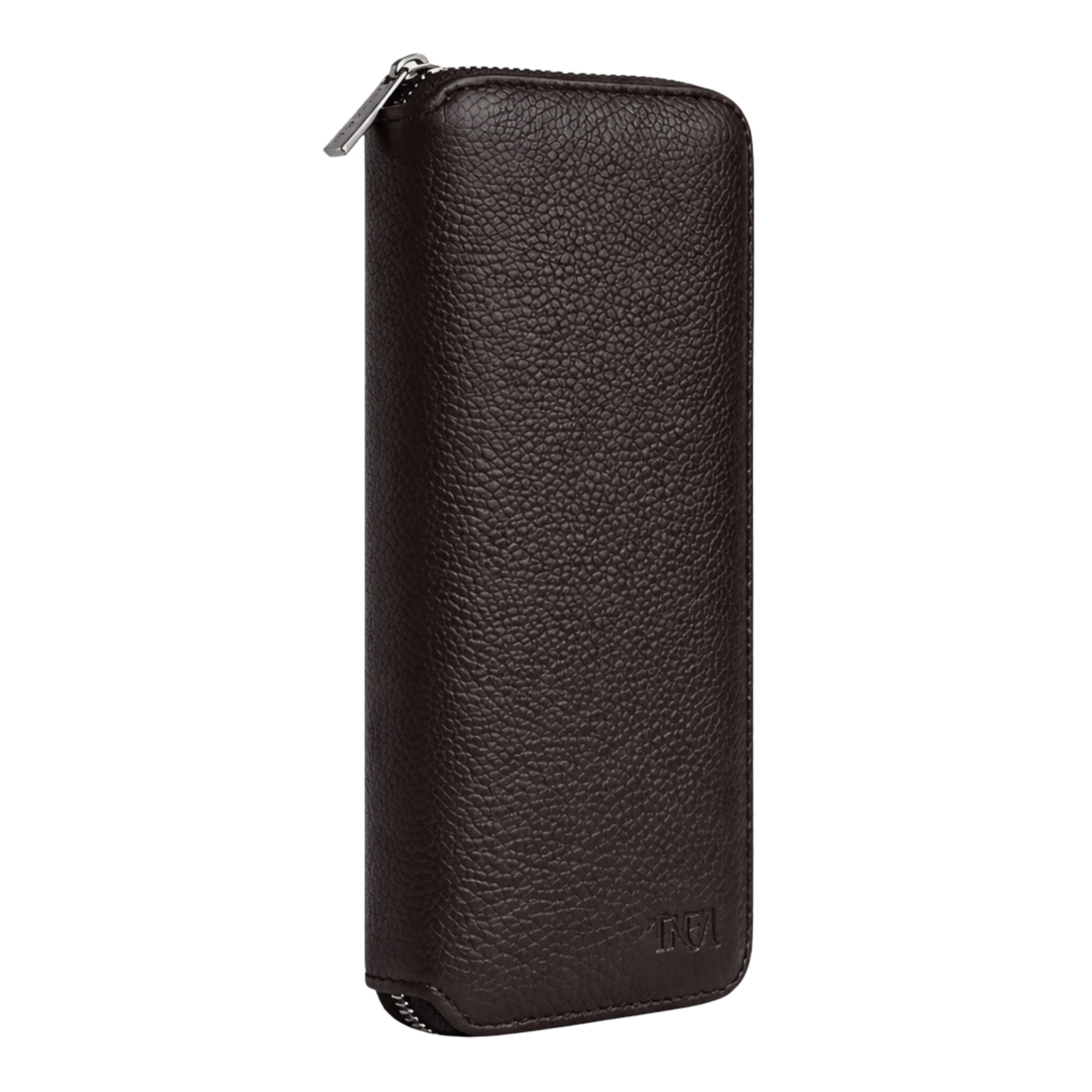 Large brown leather jewellery case with no background.