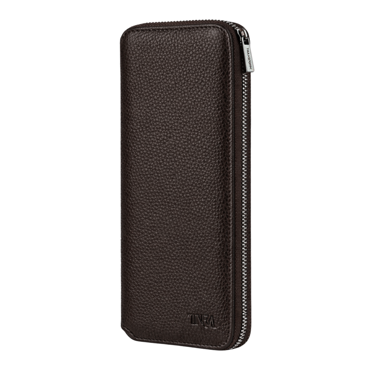 Large brown leather jewellery case with no background.