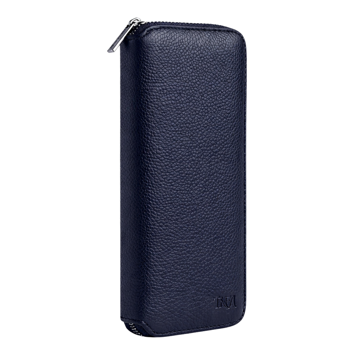 Large jewellery travel case in navy blue leather with no background.