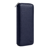 Large jewellery travel case in navy blue leather with no background.