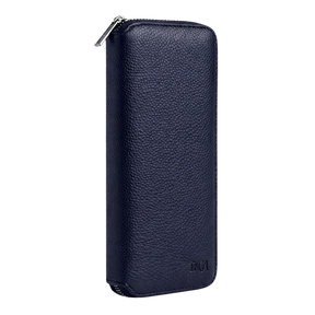Large jewellery travel case in navy blue leather with no background.