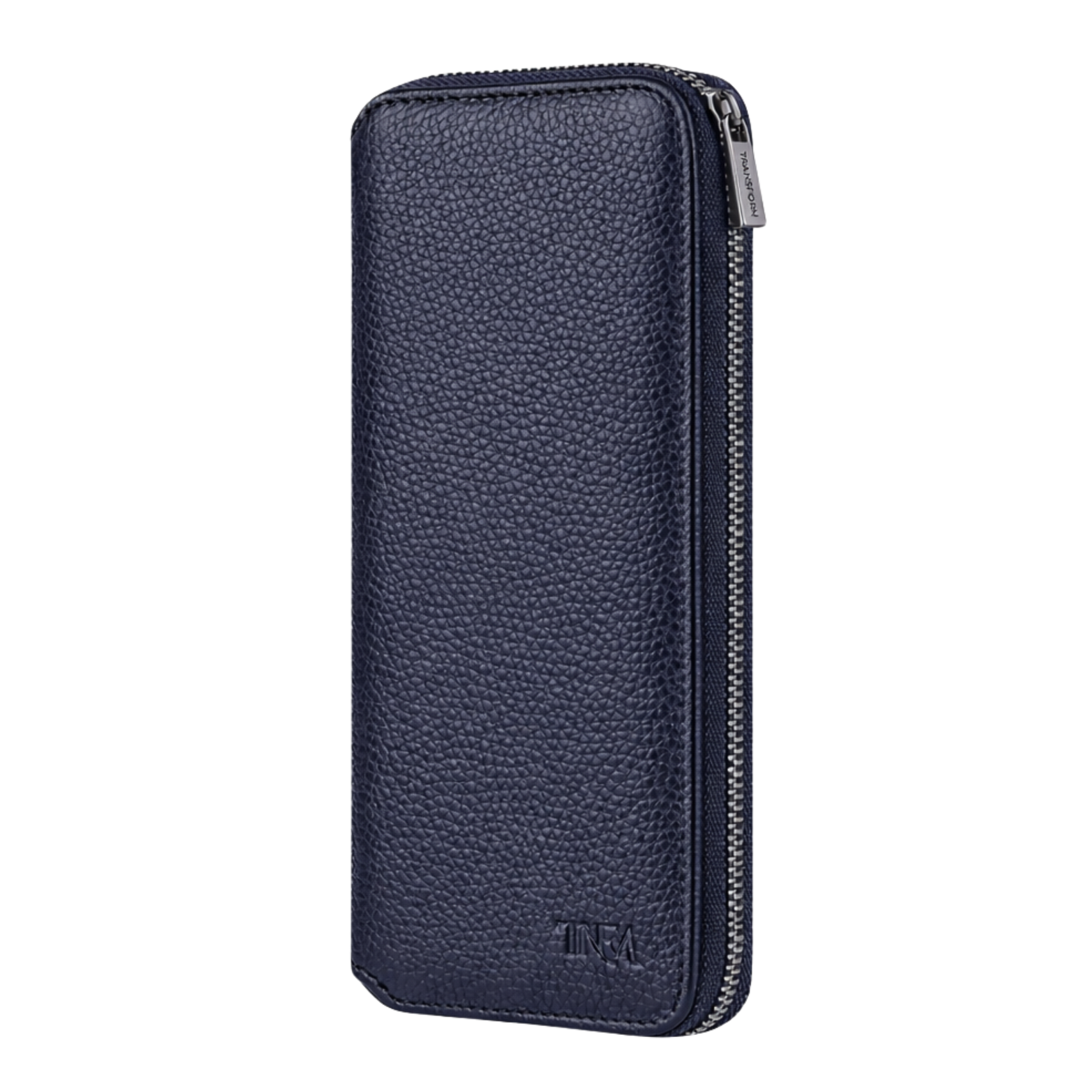 Large jewellery travel case in navy blue leather with no background.