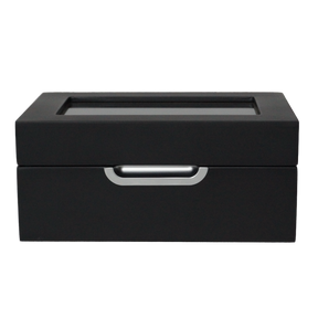 Front view of the LDN III men’s 3-slot watch box by Transform, shown closed on a plain background.