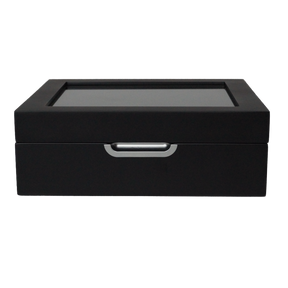 Front view of the LDN IV men’s 4-slot watch and jewellery box by Transform, shown closed on a plain background.