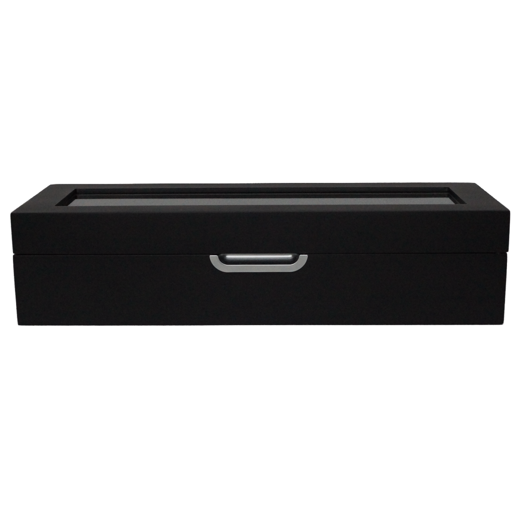 Front view of the LDN VI men’s 6-slot black watch box by Transform with the lid closed.