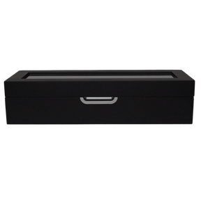 Front view of the LDN VI men’s 6-slot black watch box by Transform with the lid closed.