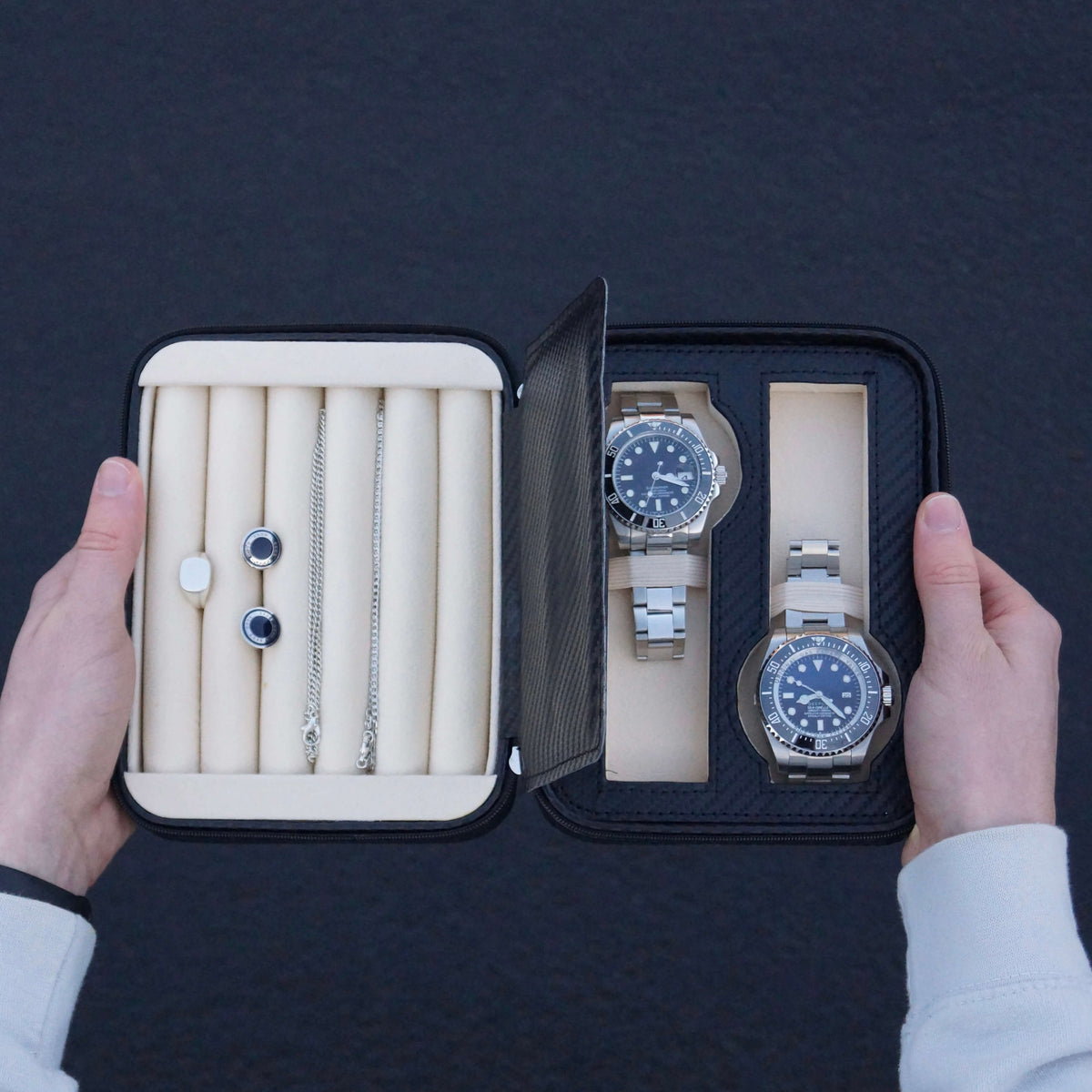 2 slot watch travel case carbon