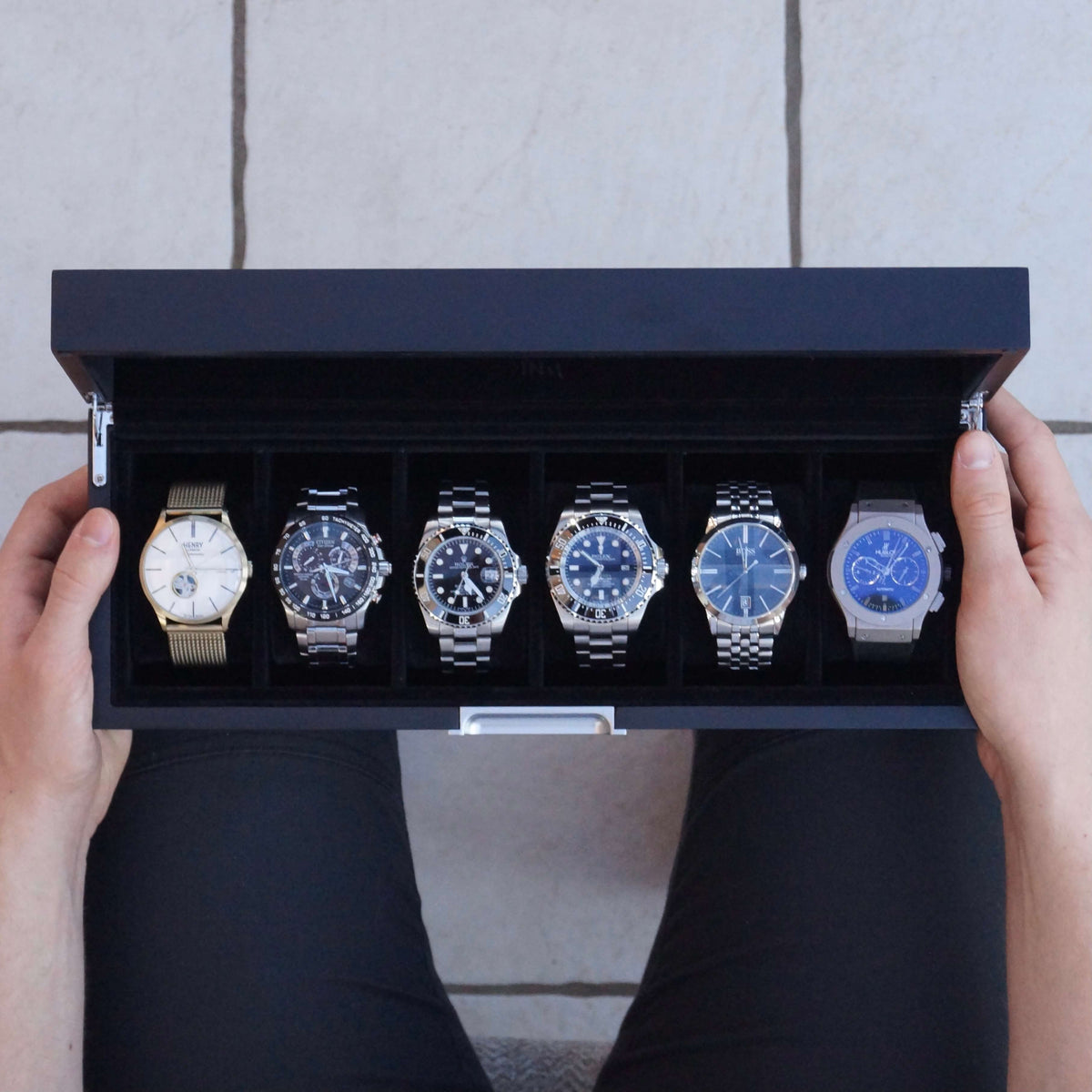 6 Slot watch box wooden UK Men's watch storage