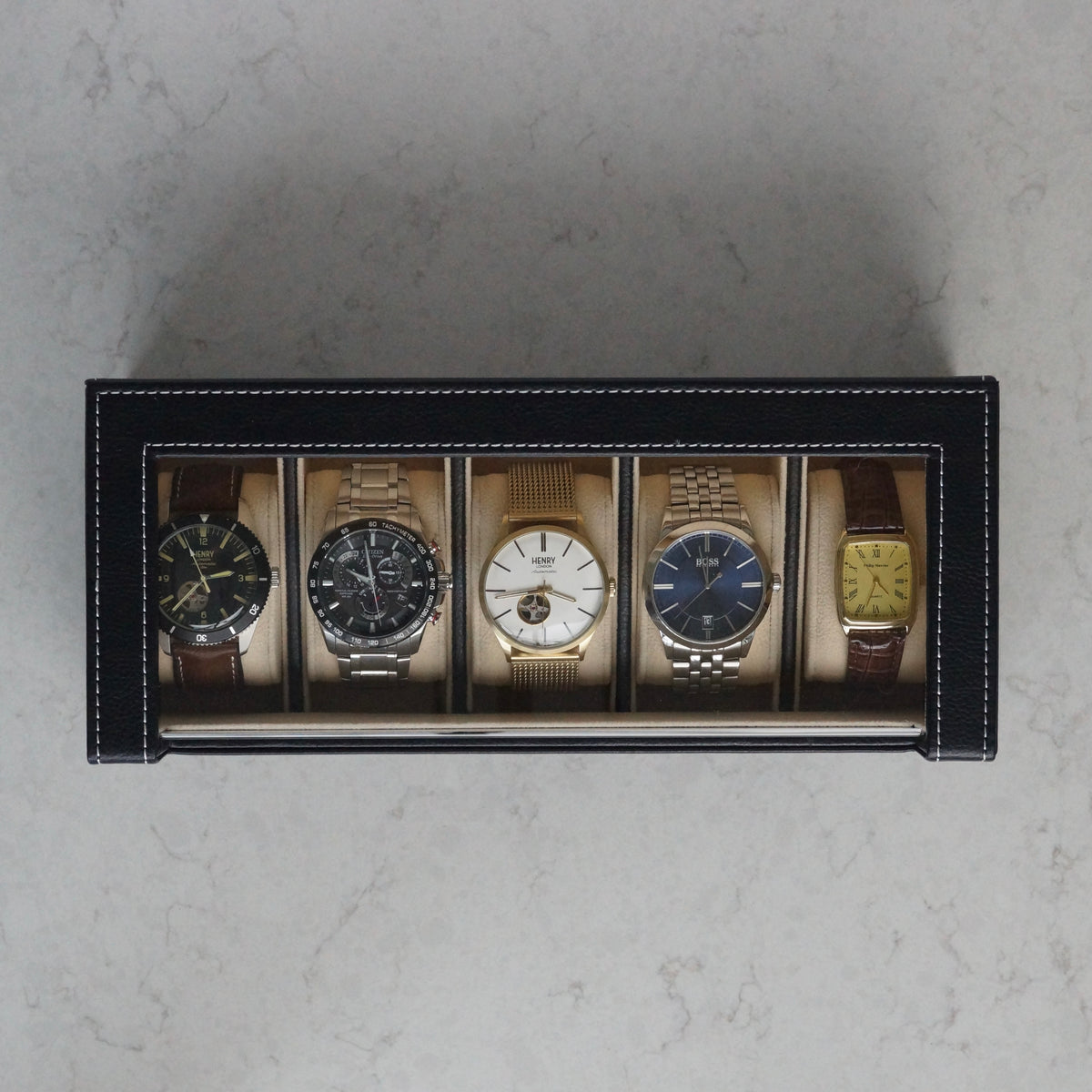  5 slot watch box leather handmade