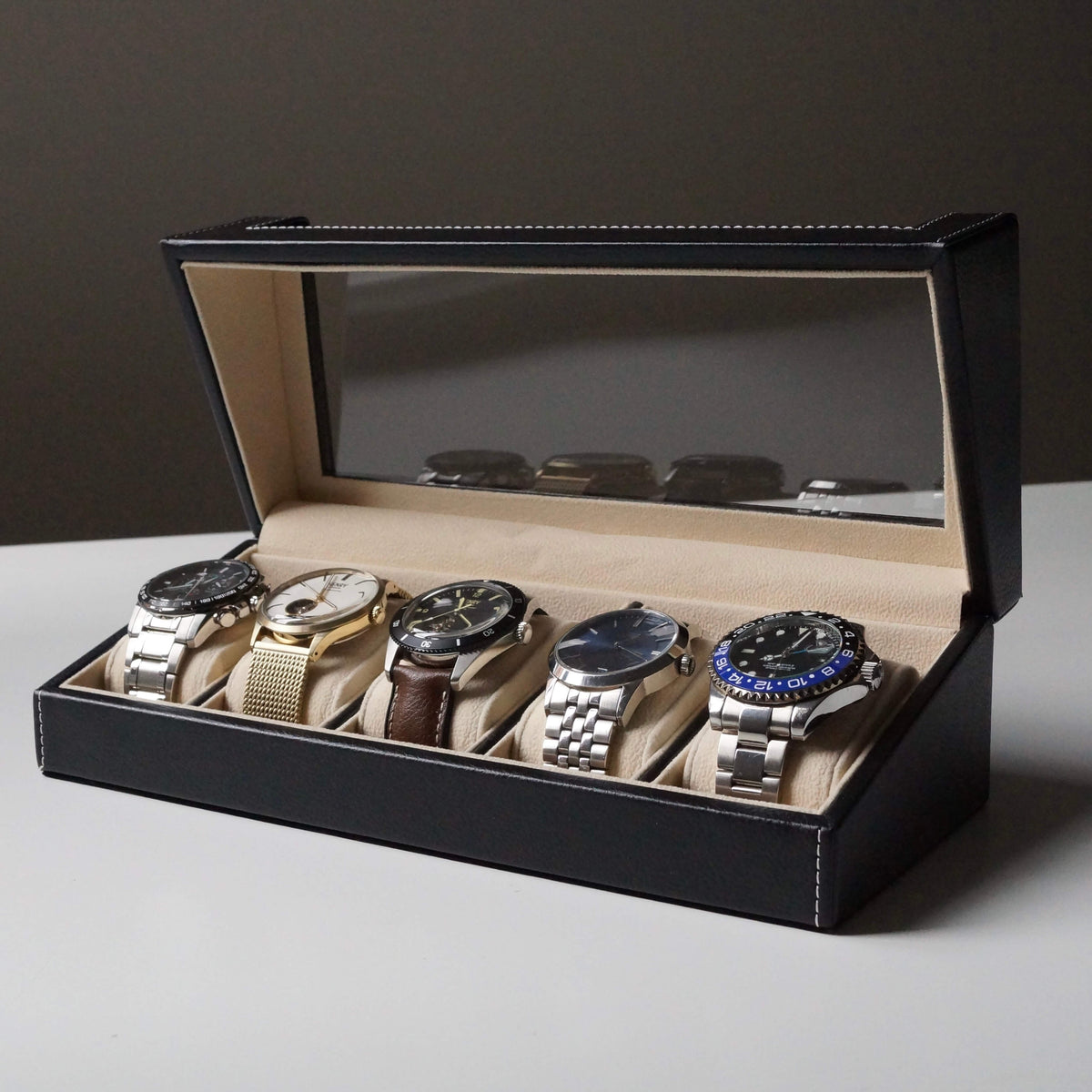  5 slot watch box leather handmade