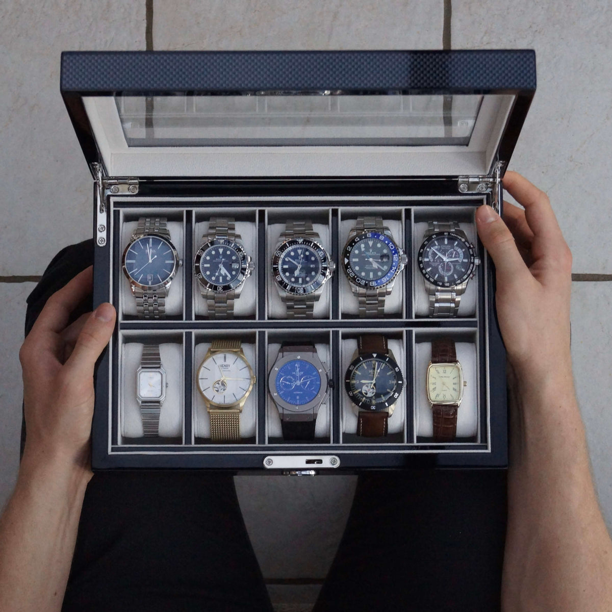 10 slot watch box Gloss carbon lockable